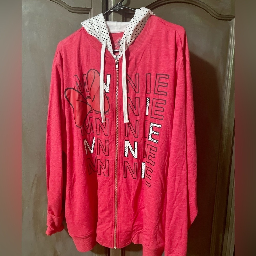 DISNEY SOLD Authentic Minnie Mouse red bow double zip polka dot Hoodie NWT - Picture 1 of 8